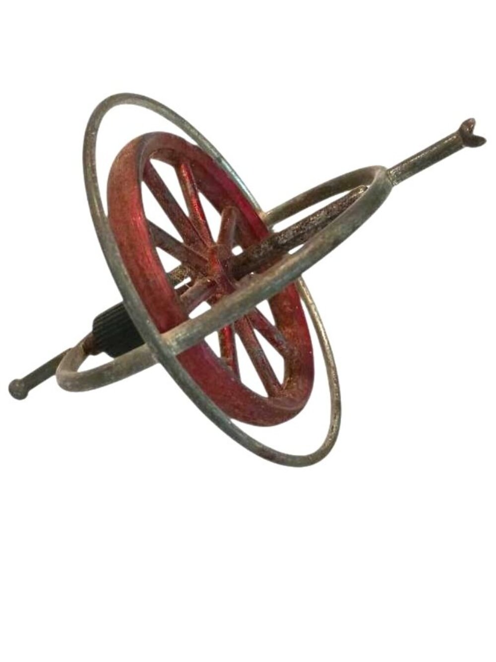 RARE VINTAGE MCM Gyroscope Metal Spinning Top Toy Red Center 1950s